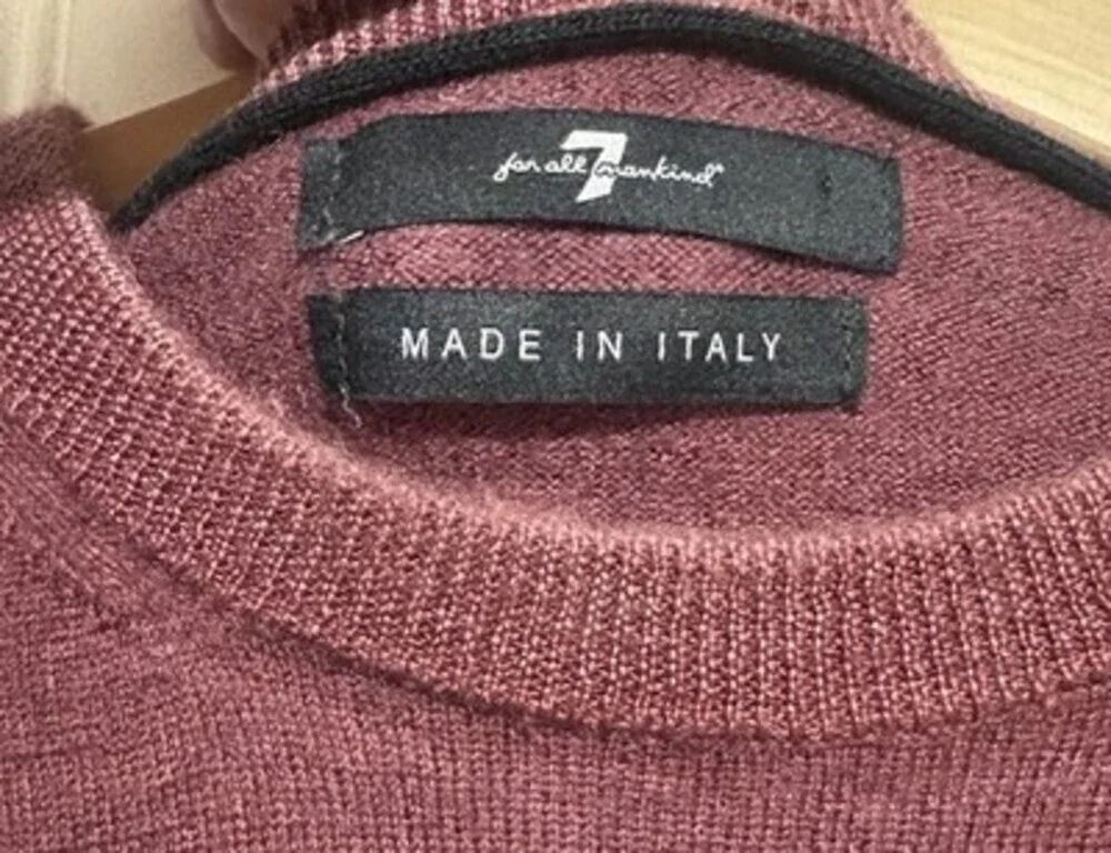 7 For All Mankind Burgundy 100% Wool Crew Neck Pullover Sweater Men M